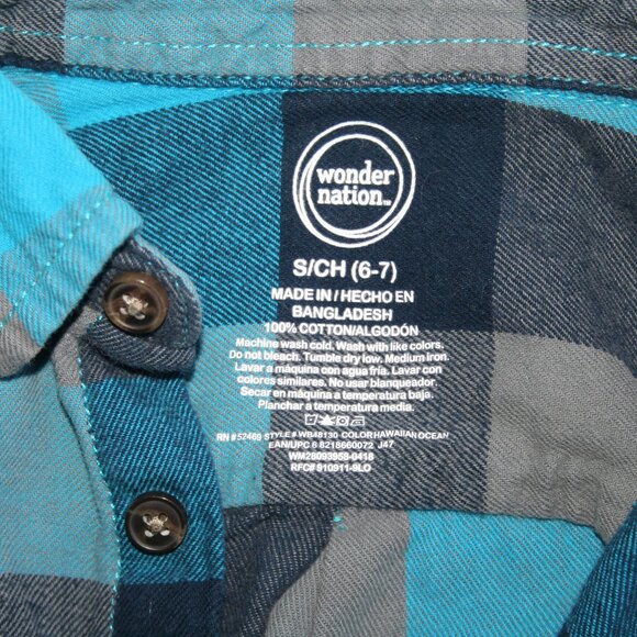 TEAL CHECKER FLANNEL SHIRT BOYS 6 7 KIDS BUTTON DOWN TOP BLUE OMBRE EUC - Picture 7 of 16